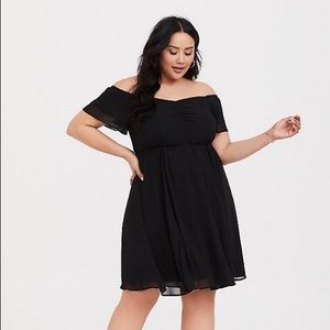 BLACK CHIFFON OFF SHOULDER DRESS FROM TORRID!
